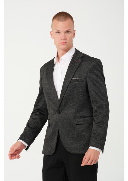 Erkek Slim Fit Blazer Ceket Koyu Gri