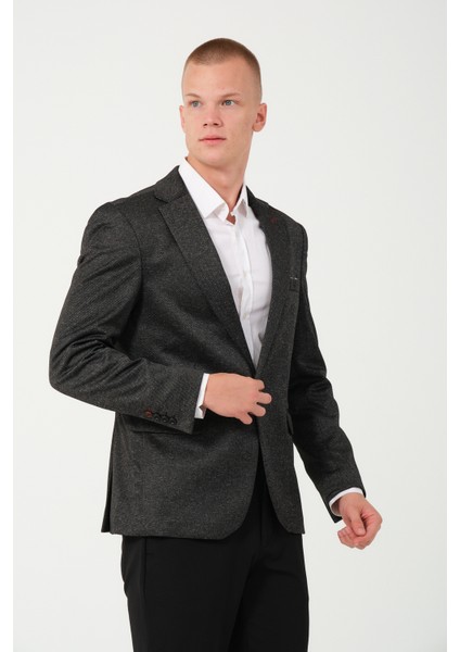 Erkek Slim Fit Blazer Ceket Koyu Gri