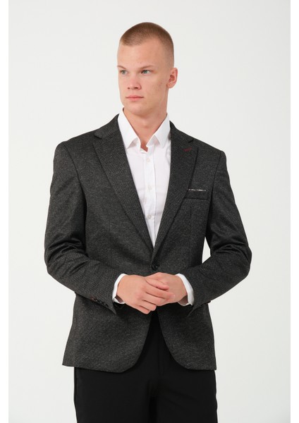 Erkek Slim Fit Blazer Ceket Koyu Gri