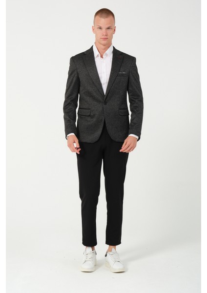 Erkek Slim Fit Blazer Ceket Koyu Gri