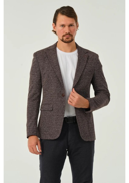Erkek Slim Fit Blazer Ceket Koyu Bordo