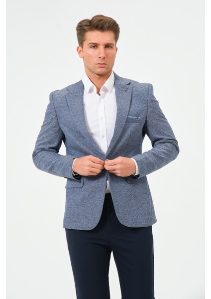 Erkek Slim Fit Blazer Ceket Mavi