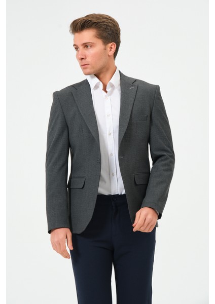 Erkek Slim Fit Likralı Blazer Ceket Antrasit