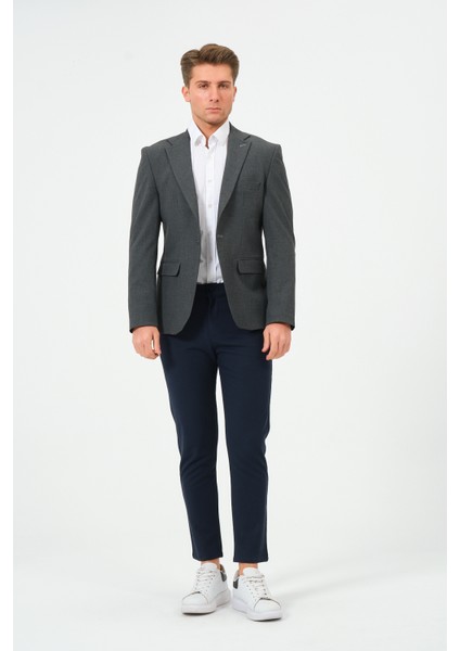 Erkek Slim Fit Likralı Blazer Ceket Antrasit