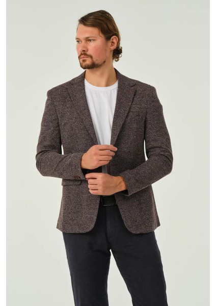 Erkek Slim Fit Blazer Ceket Koyu Bordo