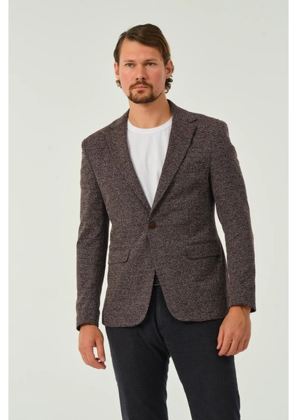 Erkek Slim Fit Blazer Ceket Koyu Bordo