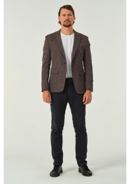 Erkek Slim Fit Blazer Ceket Koyu Bordo