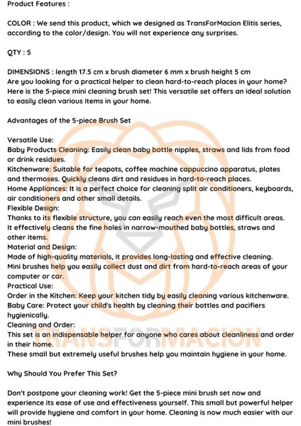 Mikro Fırça Klima Biberon Pipet Fırçası 5 Adet 721514 indirimleri