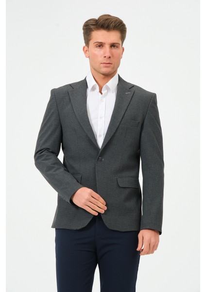 Erkek Slim Fit Likralı Blazer Ceket Antrasit
