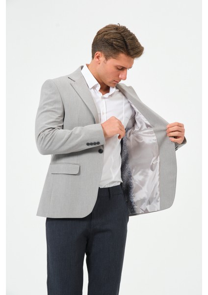 Erkek Slim Fit Likralı Blazer Ceket Açık Gri fiyatları