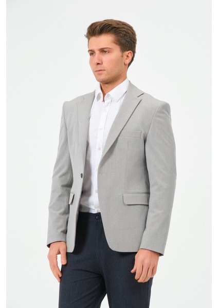 Erkek Slim Fit Likralı Blazer Ceket Açık Gri modelleri