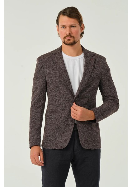 Erkek Slim Fit Blazer Ceket Koyu Bordo