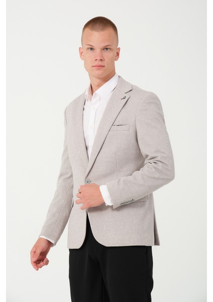 Erkek Slim Fit Blazer Ceket Krem