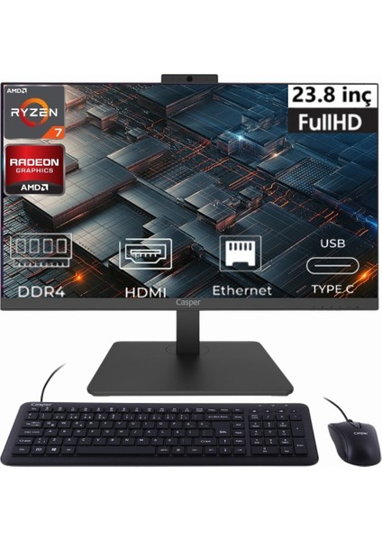 Nirvana Amd Ryzen 7 5700U A60.5700-BV00X-V-20 40GB 4tb Amd Radeon Graphics Freedos 23.8" All In One Bilgisayar