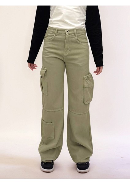 Kız Çocuk Pamuk Gabardin Geniş Paça Kargo Cepli Pantolon - Rahat ve ŞIK-PNT-0047