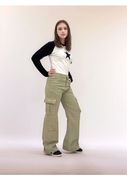 Kız Çocuk Pamuk Gabardin Geniş Paça Kargo Cepli Pantolon - Rahat ve ŞIK-PNT-0047 fiyatları
