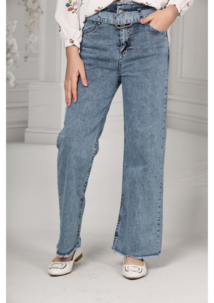 Kız Çocuk Pamuk Gabardin Geniş Paça Kargo Cepli Pantolon - Rahat ve ŞIK-PNT-0047