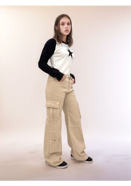 Kız Çocuk Pamuk Gabardin Geniş Paça Kargo Cepli Pantolon - Rahat ve ŞIK-PNT-0047