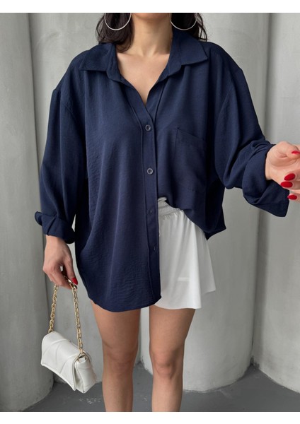 Kadın Flory Ayrobin Oversize Tek Cep Gömlek