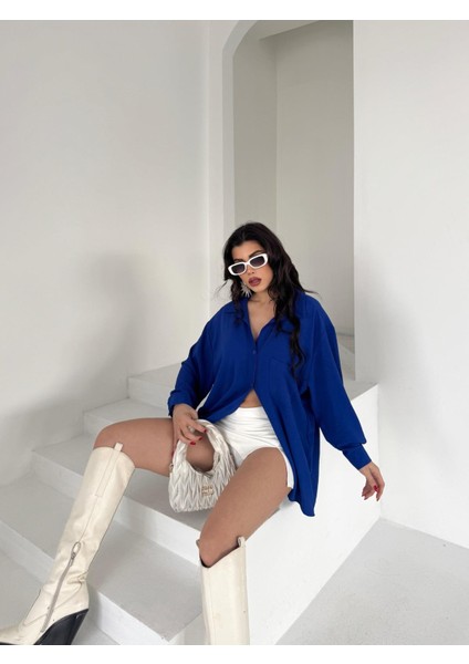 Kadın Flory Ayrobin Oversize Tek Cep Gömlek