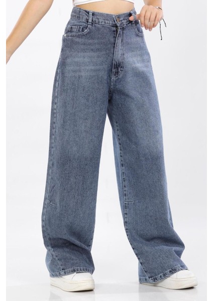 Kız Çocuk %100 Pamuk Baggy Fit Geniş Paça Kot PANTOLON-PNT-0046 fiyatları