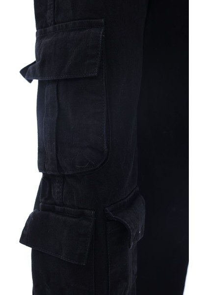 Kız Çocuk Oversize Kargo Cepli Beli Lastikli Pamuk Kot PANTOLON-PNT-0042