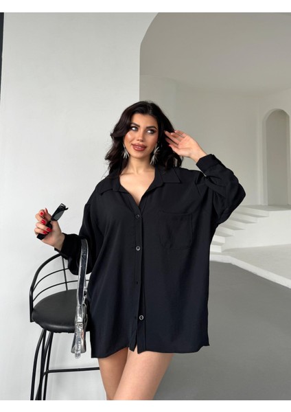 Kadın Flory Ayrobin Oversize Tek Cep Gömlek