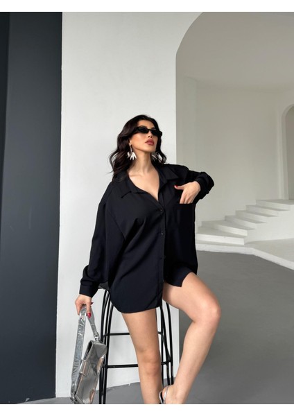 Kadın Flory Ayrobin Oversize Tek Cep Gömlek