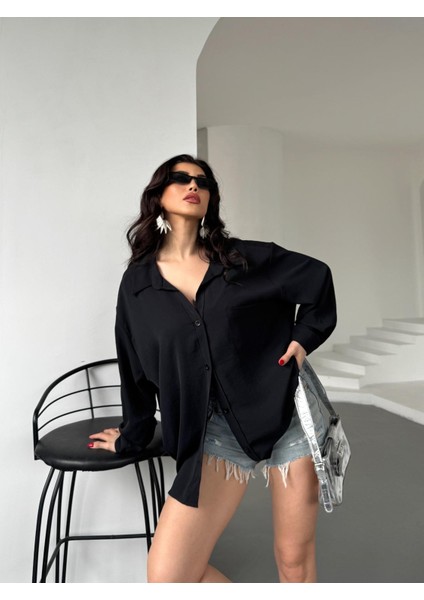 Kadın Flory Ayrobin Oversize Tek Cep Gömlek