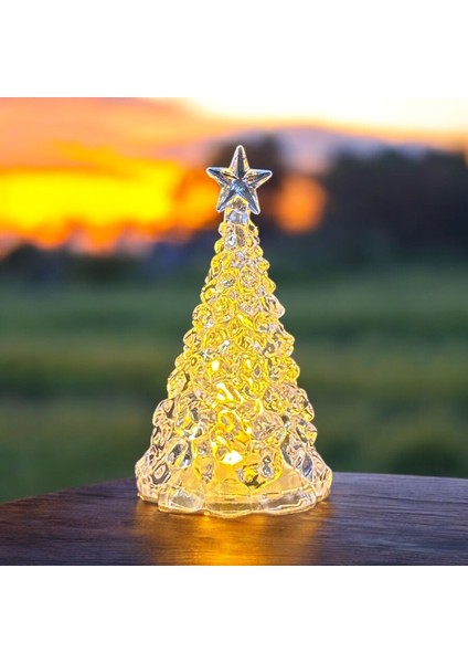 Tepe Yıldızlı Mini Işıklı Çam Ağacı Yılbaşı Ağacı Warm Light Noel Tree Kristal Görünümlü Çam Ağacı