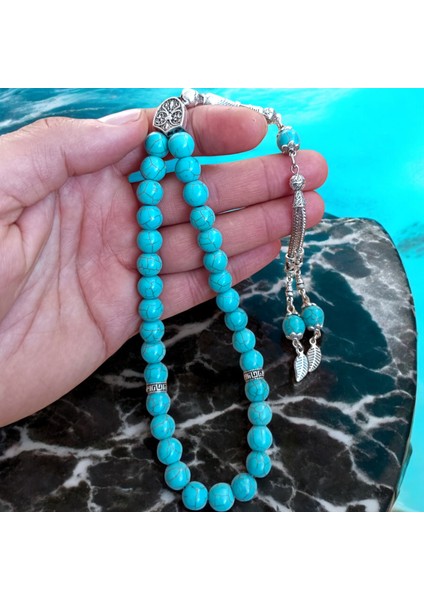 Firuze Taşı Tesbih Turkuaz Taşı Tesbih 33'lük Tesbih Doğal Taş Tesbih Sertifikalı Özel Mdf Kutulu