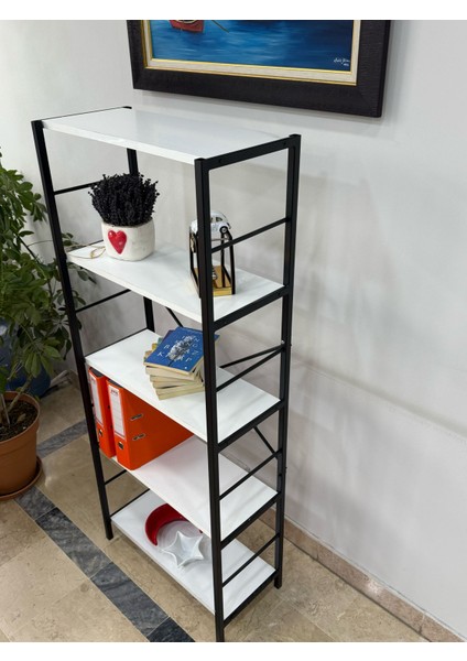 Metal Kitaplık 5 Raflı Statik Boyalı Ev Ofis Rafı Dosya Kitaplık Rafı
