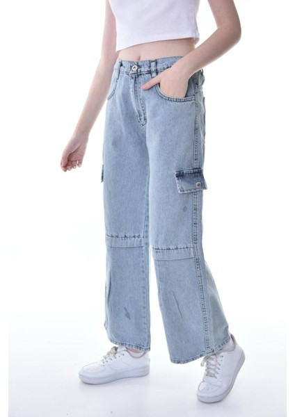 Kız Çocuk Wide Leg Geniş Paça Pamuklu Kot PANTOLON-PNT-0039