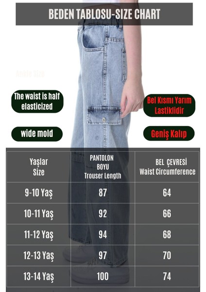 Kız Çocuk Wide Leg Geniş Paça Pamuklu Kot PANTOLON-PNT-0039 fiyatları