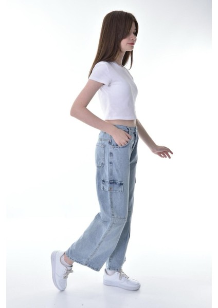 Kız Çocuk Wide Leg Geniş Paça Pamuklu Kot PANTOLON-PNT-0039 fırsatları