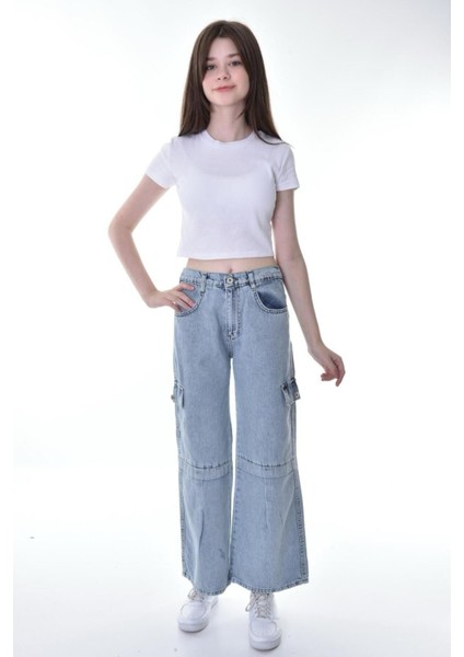 Kız Çocuk Wide Leg Geniş Paça Pamuklu Kot PANTOLON-PNT-0039 indirimleri