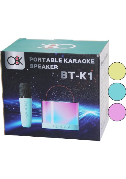 Karaoke Mikrofonlu Wireless Hoparlör - Speaker Işıklı USB Şarjlı 10W DC5V- Tf- Aux Bt-K1