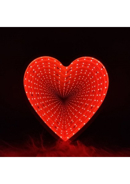 3D Sıradışı Kalp Işıklı Kalp 3D Heart Tunnel Lamp Red Light 3D Işıklı Usb+ Kalpli Pilli LED Işık