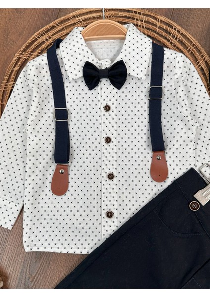 Deluxe Erkek Çocuk Takım 5 Parça Şapkalı Askılı Papyonlu Gömlek ve Likralı Gabardin Pantolunlu Takım modelleri