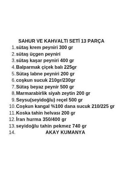 Sahur Paketi Kahvaltı Seti 13 Parça