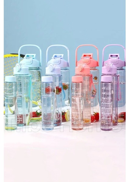 3'lü Motivasyonel Sporcu Su Şişesi Tritan Suluk Su Matarası Pipetli Stickerlı Suluk 2000+900+500ML fiyatları
