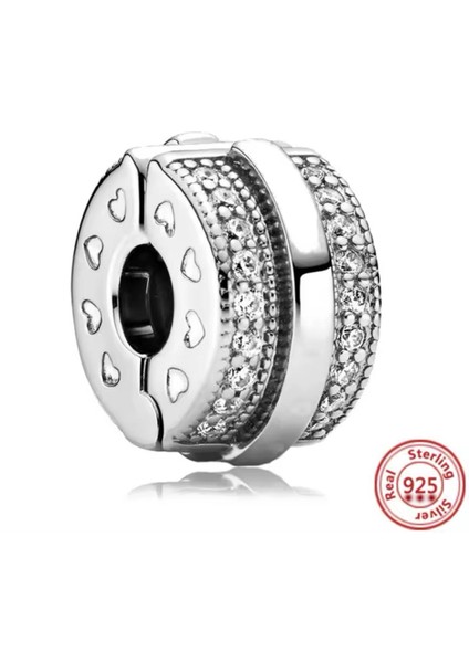 Gümüş Sparkling Pave Lines Logo Klip Charm