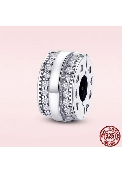 Gümüş Sparkling Pave Lines Logo Klip Charm fiyatları