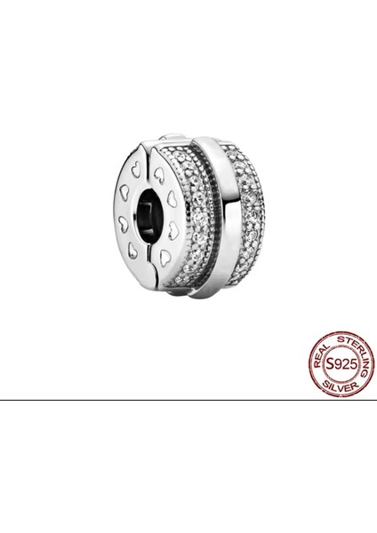 Gümüş Sparkling Pave Lines Logo Klip Charm modelleri