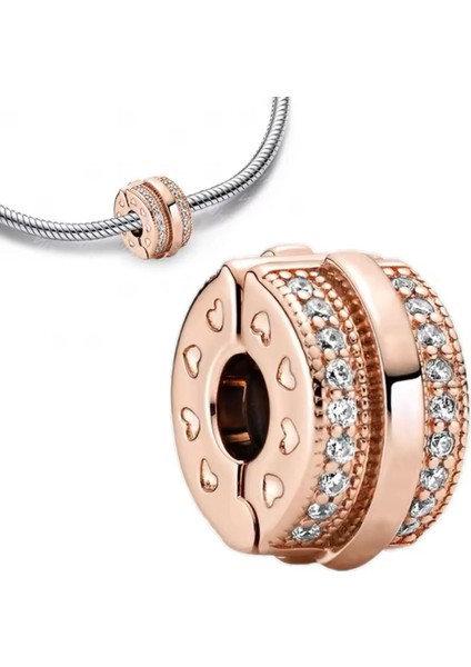 Rose Renk Sparkling Pave Lines Logo Klip Charm fiyatları