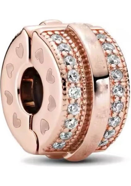 Rose Renk Sparkling Pave Lines Logo Klip Charm modelleri
