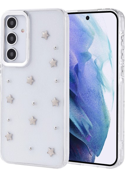 Samsung Galaxy A55 Kılıf Simli Kamera Çerçveli ve Mini Figür Desenli Ultra Koruma Sağlayan Kutup Sert Silikon Kapak