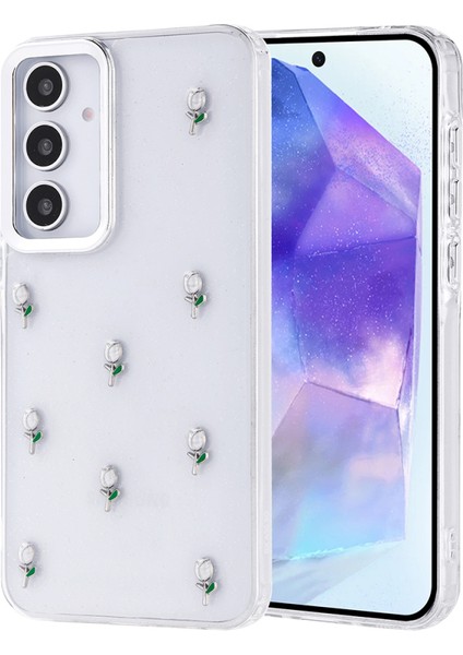 Samsung Galaxy A35 Kılıf Simli Kamera Çerçveli ve Mini Figür Desenli Ultra Koruma Sağlayan Kutup Sert Silikon Kapak