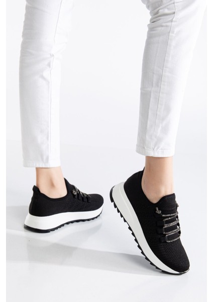 Paris Siyah Triko Bağcıklı Taşlı Rahat Kalıp Sneaker fırsatları