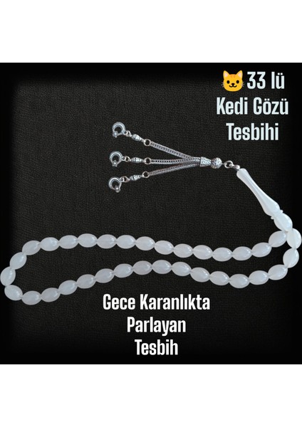 Kedi Gözü Tesbih 33 Lük Erkek Tesbih ( Gece Parlayan Tesbih ) Fosforlu Kedi Gözü Tesbih Türk Bayraklı